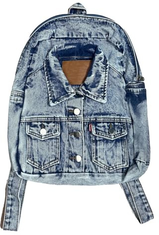 KUWHSIOP Ästhetischer Jeans-Rucksack für Damen Modischer Hemd-Stil Y2K Lässiger Tagesrucksack Große Kapazität Jeans-Reiserucksack,Blue 1