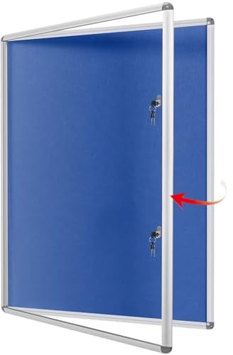 SWANCROWN Lockable Notice Board 1200x900mm, Acrylic Display Case, 2 Locks | Blue Felt, Tamperproof, Shatterproof, Aluminium Frame, Wall Mount, Pin Boards for Offices, Home, School, Community, Commerce