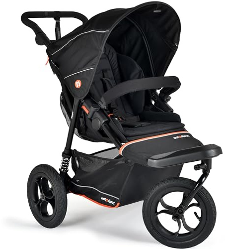 Out’n’About Nipper V6 Pushchair & Rain Cover | Lightweight All-Terrain 3 Wheel Buggy, 12” Air-Filled Tyres, Compact Fold Stroller for Newborn to 4yrs, Car Seat & Carrycot Compatible (Summit Black)