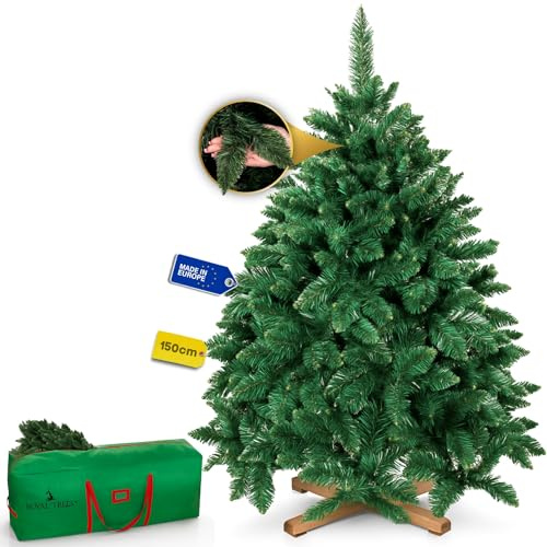 Royal Trees Albero di Natale artificiale 150 cm – Pino di bosco artificiale, denso albero di Natale con 355 punte, albero di pino realistico piccolo, con robusto supporto in legno e custodia