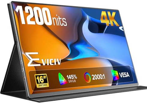 EVICIV Portable Monitor 4K 1200 Nits 16, 3840 * 2400 UHD, 145% sRGB
