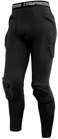 Topeter Gepolsterte Kompressionshose für Herren, gepolsterte Schutzausrüstung, Sport-Leggings, Schutzanzug für Hockey/Basketball/Fußball/Paintball, Rippenschutz, langlebig, elastisch, sicher, Schwarz
