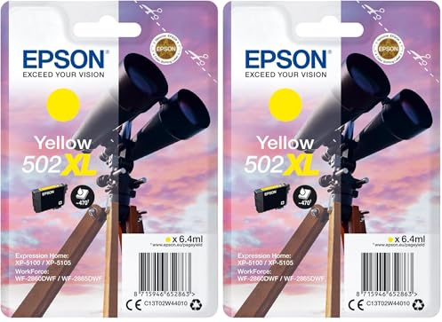 Epson Original 502XL Tinte Fernglas Singlepack gelb XL, XP-5100 XP-5105 XP-5150 XP-5155 WF-2860DWF WF-2865DWF WF-2880DWF WF-2885DWF, ReadyPrint Flex-Tintentarife (Packung mit 2)