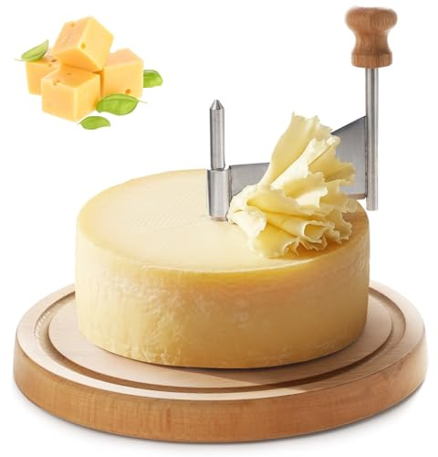 SWEWARM Tête de Moine Rotary Cheese Curler Set with Wood Base - Stainless Steel Manual Chocolate & Cheese Grater for Home Kitchen, Restaurant & Cafe