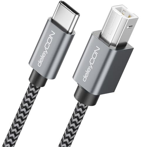 deleyCON 0,5m USB-C Druckerkabel Scannerkabel USB-C auf USB-B 2.0 | Kurzes 50cm, Stecker für Laser Drucker, Scanner, Printer, MIDI, Kopierer und Multifunktionsdrucker