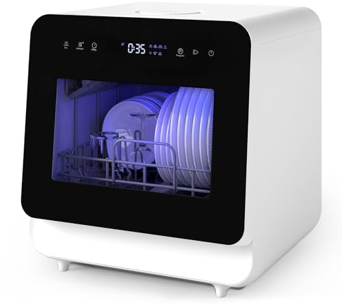 eklipt Portable Countertop Dishwasher, Mini Dishwasher with 5L Tank | 7 Programs, Drying Cycle, Touch Control, 1-24H Delay Start, 360° Spray, Hose & No-Hose Setup Dish Washer Machine -Black