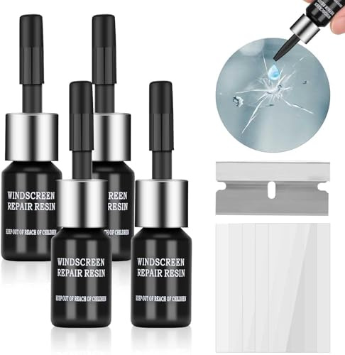 HONBQYCC Kit de Reparación Parabrisas de Automóvil (4pcs), Reparador Cristal para Vidrio de automóvil, Grietas de Vidrio Coche, Reparar Grietas, astillas, Grietas y arañazos