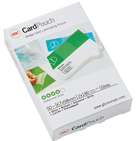 GBC Laminierfolien Kleinformat 67 x 99 mm, 180 mic, Ideal für Ausweise und Namensschilder, Robuste Laminiertaschen im 50er Pack, Glänzend, Transparent, 41611E