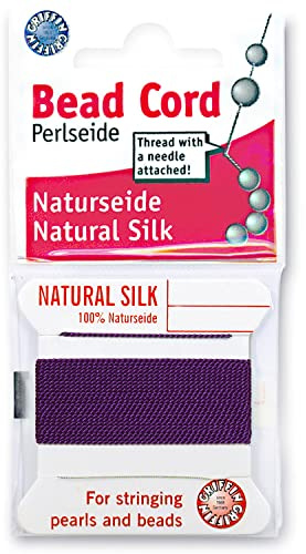 Griffin Silk Bead Cord Perlseide – Amethyst Color – Size 6 (0.70mm) – 2 Meters per Card – Stainless Steel Needle Attached – for Knotting Pearls, Gemstones, Crystals and Beads