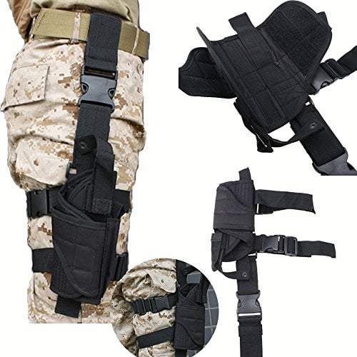 AGPTEK Taktische Beinholster Pistolenholster Oberschenkelholster Halfter mit Magazintasche Waffenholster für Airsoft, Paintball, Militärspiele, Jagdschießen, Training oder Cosplay - EINWEG Schwarz