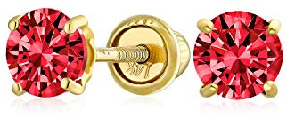 Winzige Rote Simulierte Granat Cz Solitär Ohrstecker Aus 14K Gelbgold Mit Schraubverschluss 4Mm