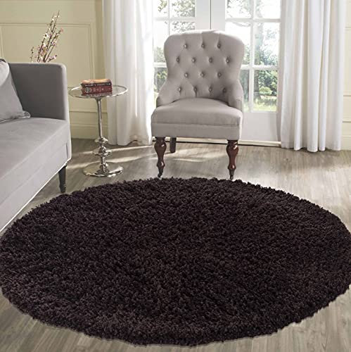 Serdim Rugs Living Room Round Shaggy Area Rugs, Polypropylene, Brown, 120x120cm(4x4')