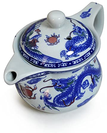 Yxhupot Teapot 17oz Blue White Porcelain China Stainless Steel Infuser Dragon and Phoenix (cihu long)