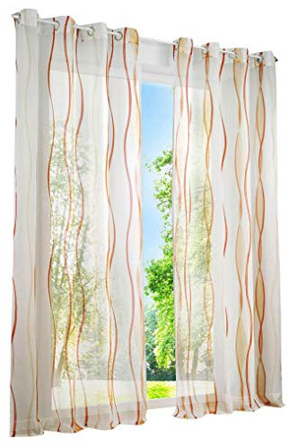 1er-Pack Gardinen mit Wellen Druck Design Vorhang Transparent Voile Vorhänge (BxH 140x145cm, orange mit Ösen)