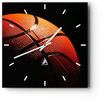 ARTTOR Moderne Wanduhr 40x40cm Quadrat Glasuhr Sport - 2225 | Basketball Spiel Glas Analog Wanduhr Lautlos Wanddekoration Wohnzimmer Büro Küche Wanddeko Küchenuhr Geräuschlos ARTTOR