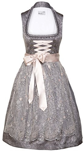 MarJo Dirndl Perla anthrazit bleu 58er Länge 65er Länge Spitzenschürze elegant (Anthrazit 58er Länge, 44)