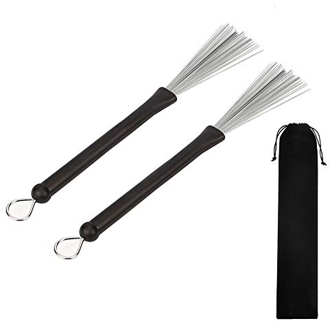 byou Escobillas de Batería,Cepillos de Tambor 1 Pares de Retráctil y Ajustable de Cepillos de Alambre con Mango de Goma Lisa para Jazz Gente Música