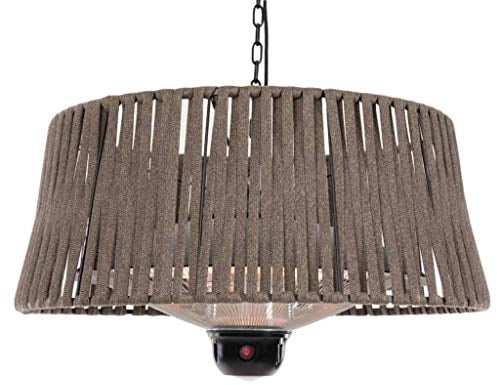 SUNRED Infrarot-Hängeheizstrahler Terasse braun mit OLEFIN-Schirm und LED-Lampe Deckenmontage 1800 W - Terrassenheizer außen 3 Heizstufen, Fernbedienung Deckenmontage widerstandsfähiges Olefin-Gewebe