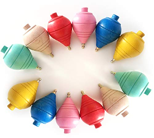GERILEO Lotto di 4/8/12 Trottole di Legno Classico Colorate - Regali e Segni per Comunioni, piñatas, Bambini, Bambine, Feste di Compleanno, Trompas, peón, trompo, trompón, Spinner, girandola (12)