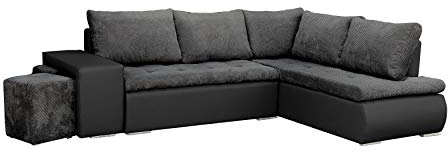 Ecksofa mit Zwei Hocker Sofa Eckcouch Couch mit Schlaffunktion und Bettkasten Ottomane L-Form Schlafsofa Bettsofa Polstergarnitur - 265x280x88cm - BELGRAD (Ecksofa Rechts, Dunkelgrau + Schwarz)
