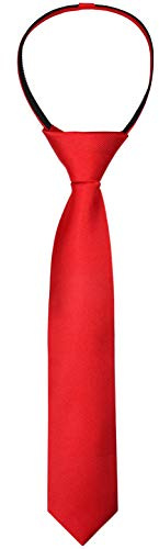 Alizeal Boys Solid Color Pre-tied 2.4'' Zipper Skinny Neckties for Kids, Red