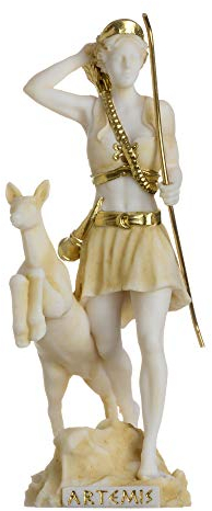 Göttin Artemis Diana griechische Statue Natur Mond Goldton Alabaster 17 cm