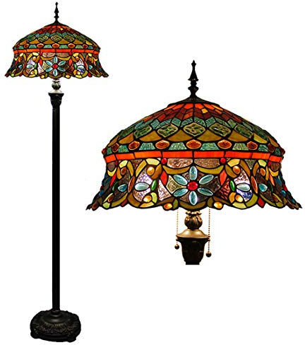 Lampadaire de style Tiffany, lampadaire salon vintage, lumière E27-2, tachée lampadaire en verre pour vivre bureau de chambre en chambre, grand 63 pouces,45cm crystal bead