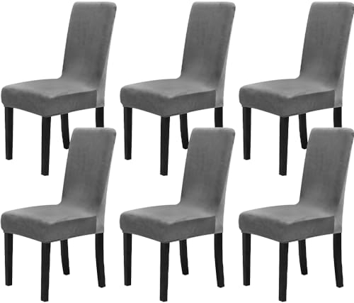 Chickwin Stuhlhussen 6er Set Samt Stuhlhussen für Schwingstühle, Esszimmerstühle Hussen Für Hochzeit, Hotel, Küche, Bankett, Partys Stretch Stuhlhussen (6er,Grau)