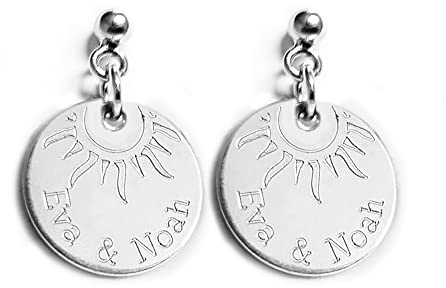 Personalisierte Ohrringe, Gravur, 925 Silber, Name & Symbole | Herz, Unendlichzeichen oder Sonne – Damenschmuck