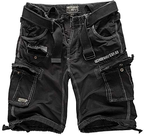 Geographical Norway Cargo Shorts Kurze Hose Bermuda mit Gürtel Short Hunter im Bundle mit UD Bandana (5XL, Black)