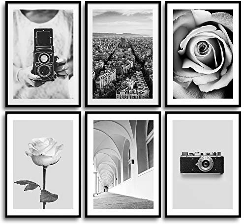 MONOKO® Wandbilder Wohnzimmer Modern | Schwarz Weiß Bilder Schlafzimmer | Poster Set 6x A4 ohne Rahmen
