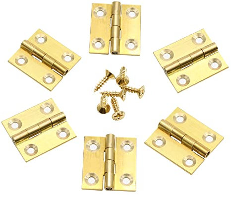 Jersvimc Lot de 8 charnières en laiton de 2,5 cm, charnières de boîte à bijoux dorées pour petite armoire, porte carrée, charnières pliables robustes pour meubles, armoires, tiroirs