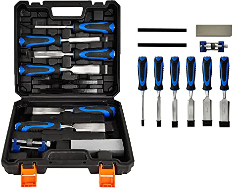 Chisel Sets, Heat-Treated Cr-V Blades with 6pc Wood Chisel & Honing Guide & Sharpening Stone, Wood Carving Chisel Set for Sculpting, Woodturning, Carpentry, Trimming