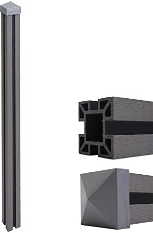 Mendler WPC-Pfosten Sarthe-WPC-Zaun, Pfeiler Pfahl, Stecksystem - 240cm, grau