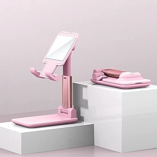 E Trade Portable Mobile Phone Holder - Adjustable Cell Phone Stand with Weighted Base - Foldable Smartphone Stand Compatible for ALL Smart Phone, iPad, Kindle (Pink)