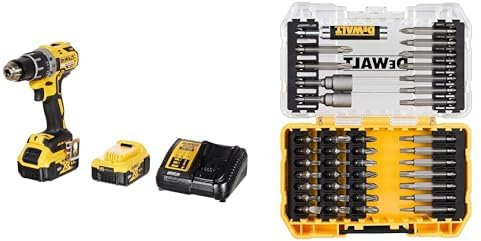 DEWALT Perceuse Visseuse Compact Brushless XR 18V Li-Ion 5Ah, Sans Fil, avec Coffret TSTAK et Chargeur + DEWALT Coffret TOUGHCASE 40 Pièces, Embouts de Vissage