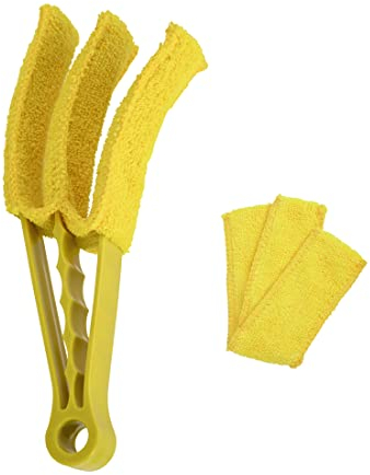 Heilmetz Reinigungsbürste Hand waschbarer Mikrofaser Heizkörperbürste abnehmbaren, Staubwedel-für Jalousien, Klimaanlage, Badheizkörper, Lamellen-Reiniger mit 1 Ersatz-Mikrofaser-Hüllen (Gelb)