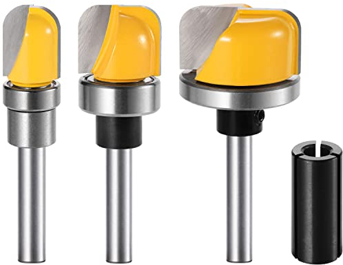 Vipbhtool Fräser-Bit-Set aus Hartmetall mit runder Nase, 6,35 mm Schaft, Schüssel und Tablett, mit Kugellager, Fräser-Bit, Holzbearbeitungswerkzeuge, 3 Stück