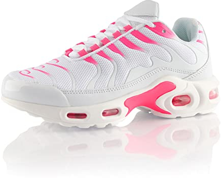 Fusskleidung® Damen Herren Sportschuhe Dämpfung Sneaker leichte Laufschuhe Weiss Weiß Pink EU 37