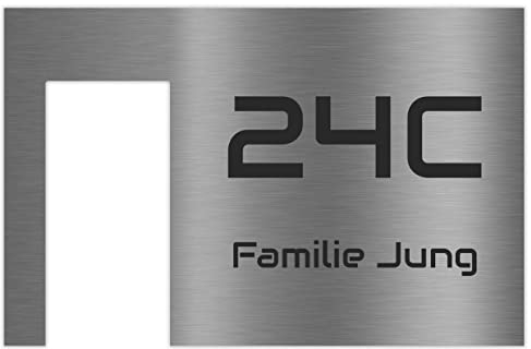 Jung Edelstahl Design Modernes V2A Edelstahl Türschild optimiert für Ring Video Doorbell wired Klingelschild 20x13 cm Haustürschild mit Hausnummer und Namen individuell personalisierbar… (Edelstahl)