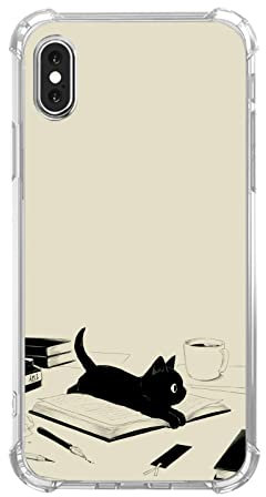 Black Cat and Books Case Compatible with iPhone Xs Max, Cute Black Cat Case for iPhone Xs Max for Teens Men and Women, Cool TPU Bumper Phone Case Cover
