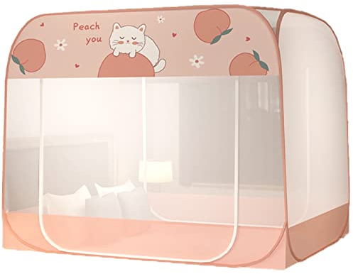 DONGCY Moskitonetz Bett Faltbares Bett-Moskitonetz Schlafzimmer Tragbares Reise-moskitonetz Doppelte Tür Schlafzimmer Outdoor Camping für Einzelbetten Doppelbetten,Cat,150cm*200cm*155cm