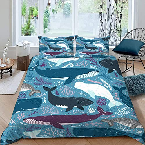 RFFLUX 3D Ozeane Korallen Wale Bettwäsche Set 135x200 cm 2teilig mit Reißverschluss Weiche und Angenehme Schlafkomfort Microfaser Bettbezug Kinderbettwäsche mit Kissenbezug 80x80 cm