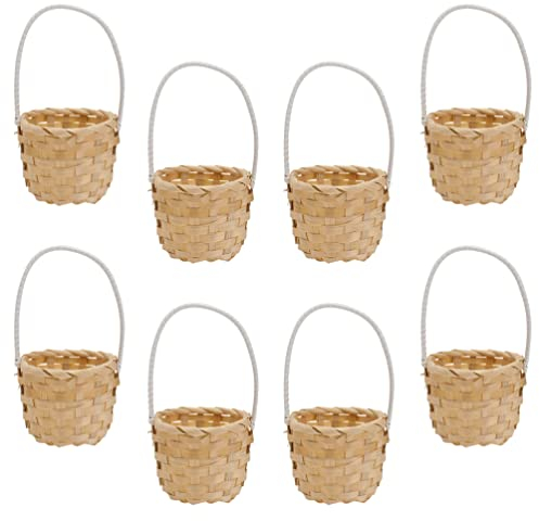 BESTonZON Miniatur Korb Geflochten Kleiner Weidenkorb 8 St¨¹cke Mini Brotkorb Picknickkorb Rattan Korb Blumenkorb Hochzeitskorb mit Henkel f¨¹r Hochzeit Tischdeko Landhaus Deko