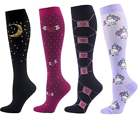 SSDH 4 Paires Chaussettes de Contention pour Femmes et Homme 20-30 mmHg, Bas de Contention, Chaussette de Compression pour le sport, la course, le cyclisme. (S/M, 03)