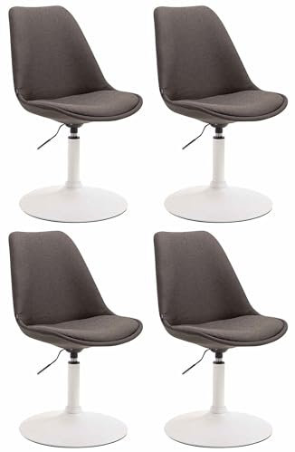 CLP 4er Set Esszimmerstühle Maverick Stoff I höhenverstellbare Lehnstühle I Drehstühle mit Trompetenfuß, Farbe:dunkelgrau, Gestell Farbe:weiß