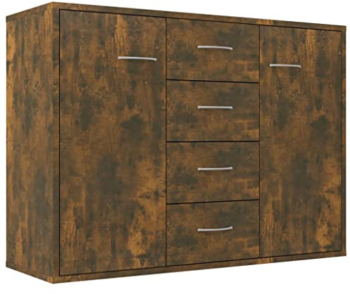 vidaXL Sideboard, Kommode mit viel Stauraum, Schrank mit 4 Schubladen 2 Türen, Mehrzweckschrank Anrichte für Wohnzimmer, Räuchereiche 88x30x65cm Holzwerkstoff