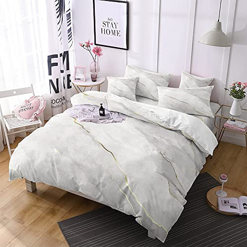 Freyamy Bettwäsche 135x200 4teilig Weiß Gold Modern Marmor Optik Wendebettwäsche Set Mikrofaser Einzelbett Luxus Kinder 2 Bettbezüge mit Reißverschlüsse und 2 Kissenbezug 80x80