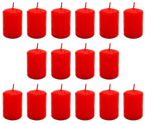 Kerzenset Kleine Stumpenkerze Mini-Stumpenkerzen Blockkerze Wachskerze (Ø4 x 6 cm, Rot, 16)