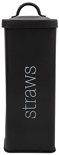 AuldHome Design Farmhouse Enamelware Straw Holder (Black); Retro Metal Straw Storage Canister